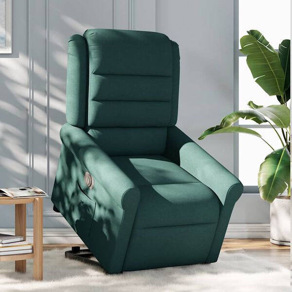 vidaXL Sill&oacute;n el&eacute;ctrico reclinable elevable de tela verde oscuro
