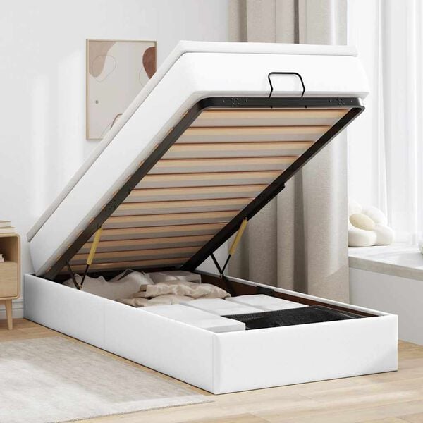 vidaXL Estructura cama otomana colchón cuero sintético blanco 90x200cm
