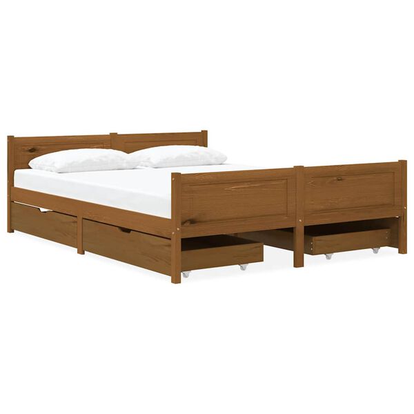 vidaXL Estructura de cama 4 cajones madera pino marr&oacute;n miel 140x200 cm