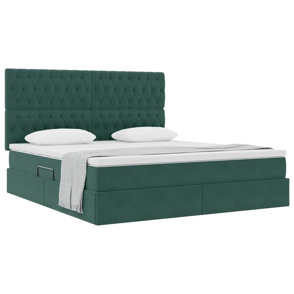 vidaXL Cama con almacenamiento y colch&oacute;n Verde oscuro 160 x 200 cm