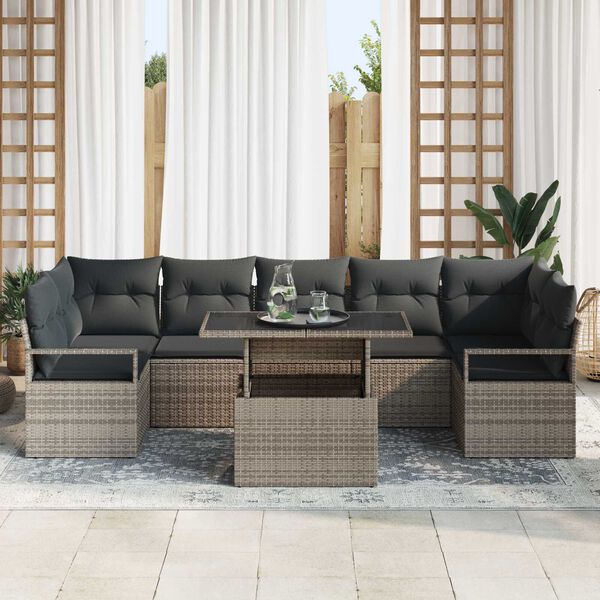 vidaXL Conjunto de sof&aacute; de jard&iacute;n 8 pcs Gris Polirat&aacute;n