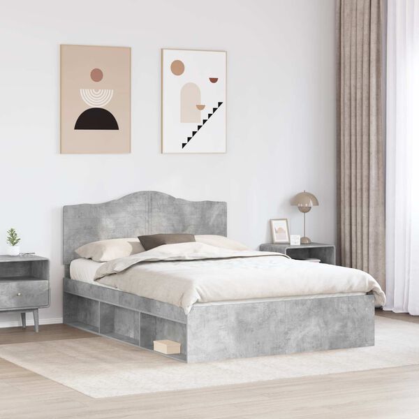 vidaXL Estructura de cama con cabecera Gris concreto 150 x 200 cm