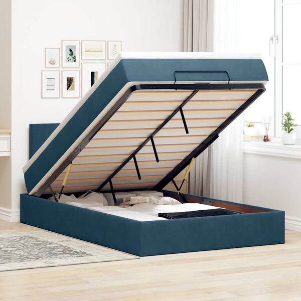 vidaXL Estructura de cama otomana colch&oacute;n terciopelo azul oscuro