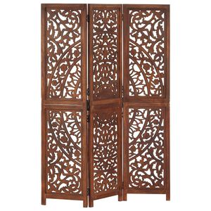 vidaXL Biombo 3 paneles tallado a mano madera mango marr&oacute;n 120x165 cm
