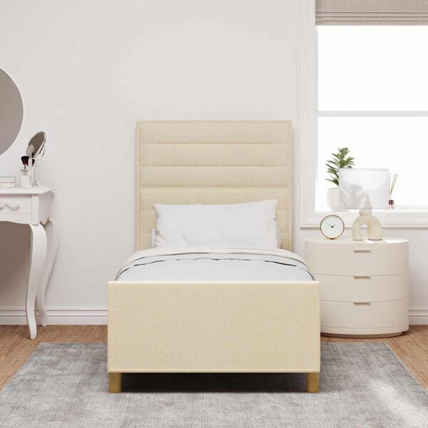 vidaXL Estructura de cama con cabecera Crema 90 x 200 cm tela