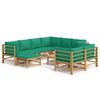 vidaXL Set de muebles de jard&iacute;n 10 piezas bamb&uacute; con cojines verde