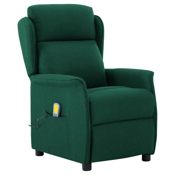 vidaXL Sill&oacute;n de masaje el&eacute;ctrico tela verde oscuro