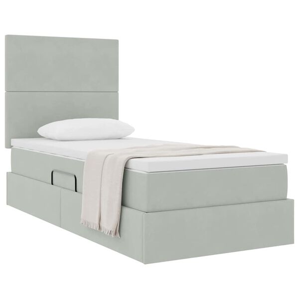 vidaXL Cama con almacenamiento y colch&oacute;n Gris Claro 90 x 190 cm