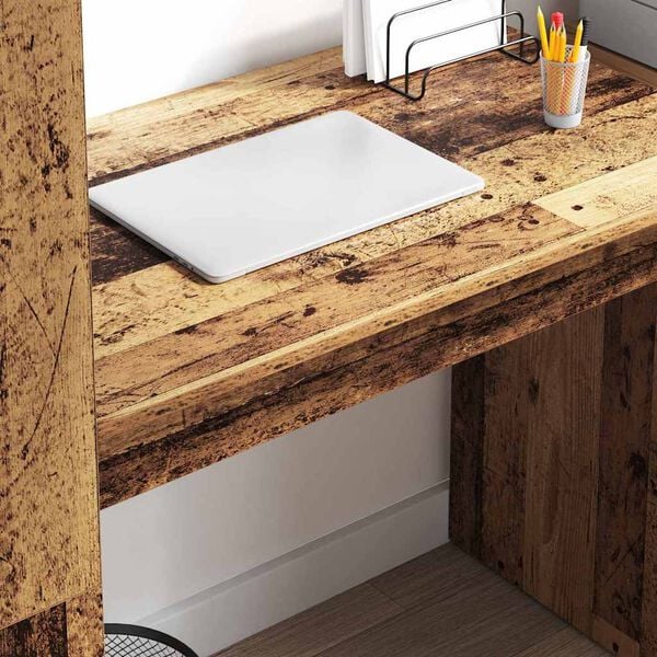 vidaXL Escritorio con estante Madera envejecida 113 x 54 x 120 cm