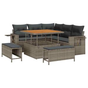 vidaXL Conjunto de sof&aacute;s de jard&iacute;n 9 uds. 8 plaza Gris rat&aacute;n sint&eacute;tico