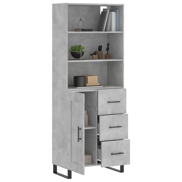 vidaXL Aparador alto madera contrachapada gris hormig&oacute;n 69,5x34x180 cm