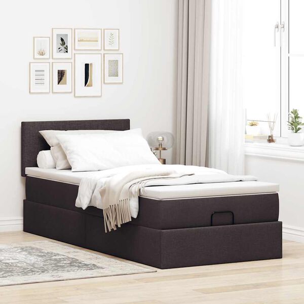 vidaXL Cama otomana con colch&oacute;n marr&oacute;n oscuro 90x200 cm tela