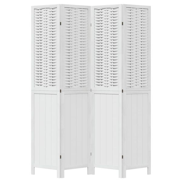 vidaXL Biombo separador de 4 paneles madera maciza Paulownia blanco