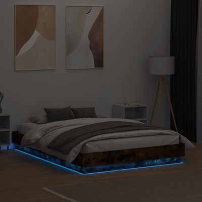 vidaXL Estructura de cama con luces LED roble ahumado 120x190 cm