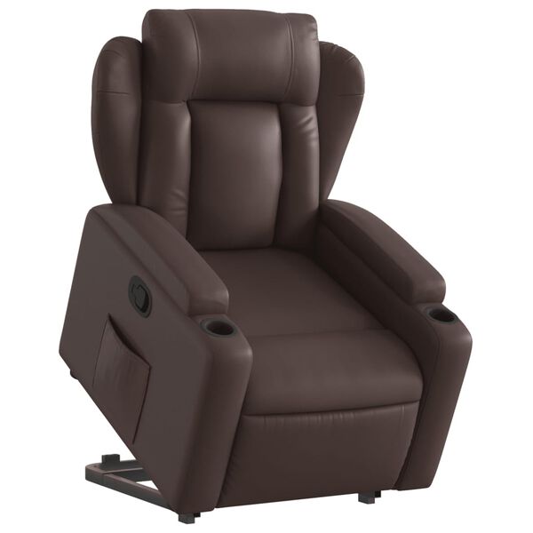 vidaXL Sill&oacute;n reclinable elevable cuero sint&eacute;tico marr&oacute;n