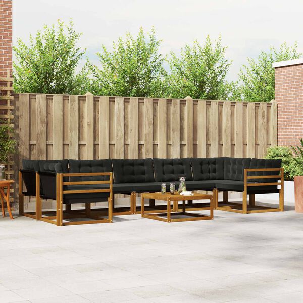 vidaXL Conjunto de sof&aacute;s de exterior con coj&iacute;n 8 pcs Natural y negro