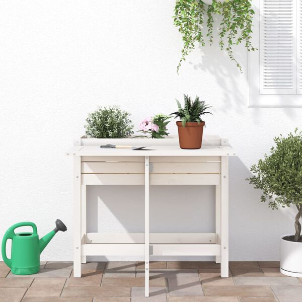vidaXL Jardinera con tapa plegable madera maciza de pino blanca