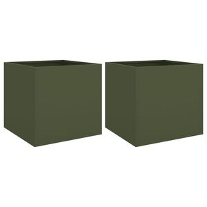 vidaXL Jardineras 2 unidades acero verde oliva 42x40x39 cm