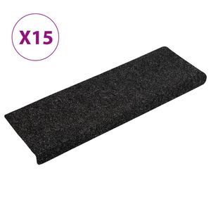 vidaXL Felpudos autoadhesivos para escaleras, 15 unidades, 65 x 21 x 4 cm, borde rectangular, color negro