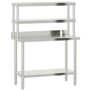 vidaXL Mesa de trabajo para cocina con estante acero inox 110x55x150cm