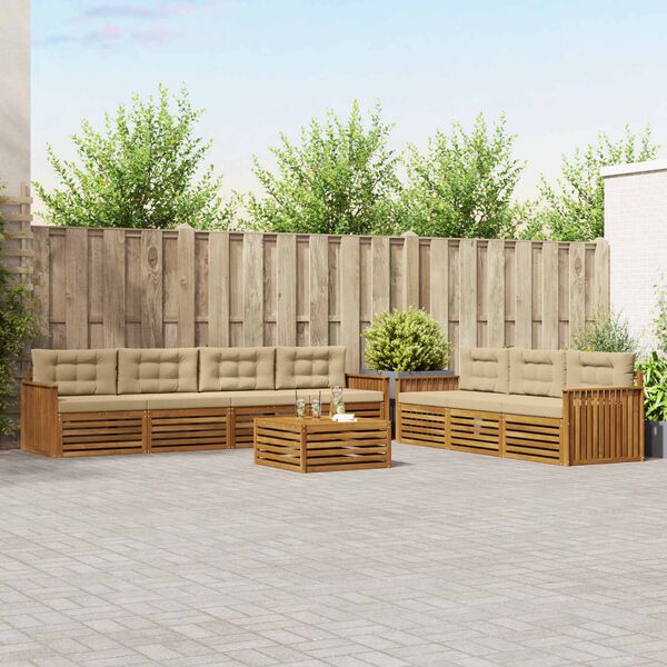vidaXL Conjunto de sof&aacute;s de exterior con coj&iacute;n 8 pcs Natural y Beige