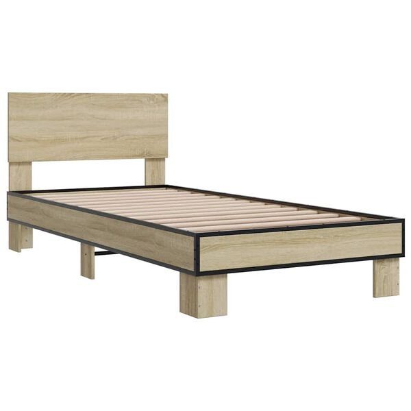 vidaXL Estructura cama madera ingenier&iacute;a metal roble Sonoma 100x200 cm