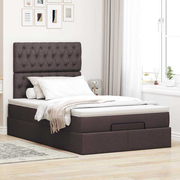 vidaXL Estructura cama otomana colch&oacute;n tela marr&oacute;n oscuro 120x200cm