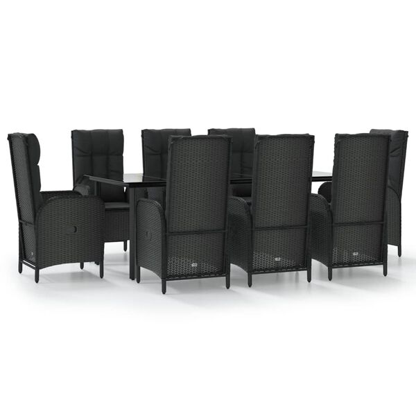 vidaXL Set de comedor de jard&iacute;n 9 pzas y cojines rat&aacute;n sint&eacute;tico negro