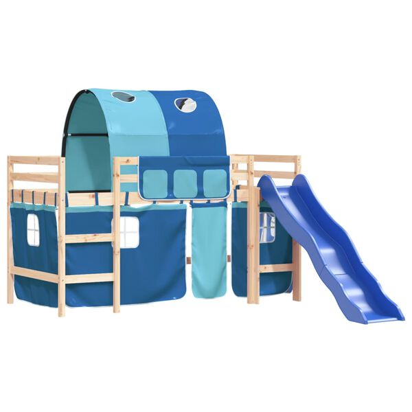 vidaXL Cama alta para ni&ntilde;os con t&uacute;nel madera pino azul 80x200 cm