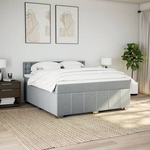 vidaXL Cama box spring con colch&oacute;n tela gris claro 180x200 cm