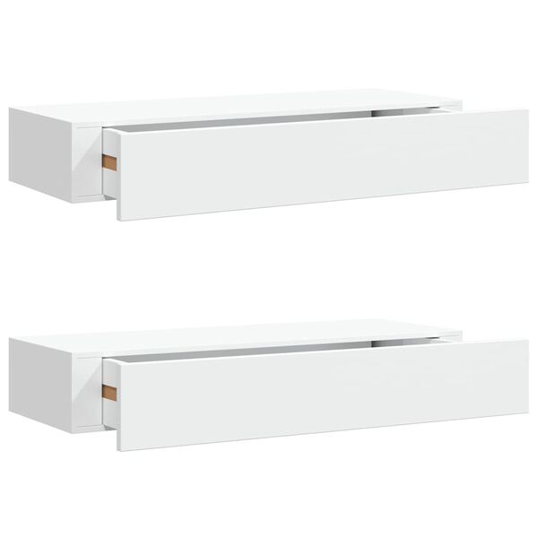 vidaXL Estantes de pared con caj&oacute;n 2 uds MDF blanco 60x23,5x10 cm