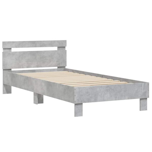 vidaXL Estructura de cama cabecero luces LED gris hormig&oacute;n 90x190 cm