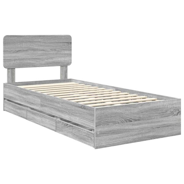 vidaXL Estructura de cama con cabecera Gris Sonoma 100 x 200 cm
