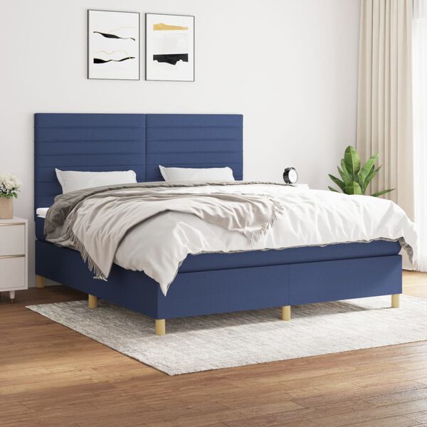 vidaXL Cama box spring con colch&oacute;n tela azul 160x200 cm