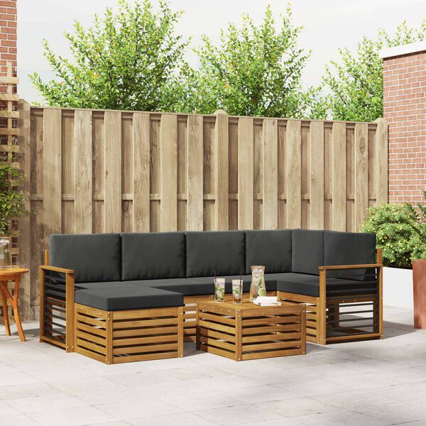 vidaXL Juegos de sof&aacute;s con coj&iacute;n 7 pcs Natural y Antracita