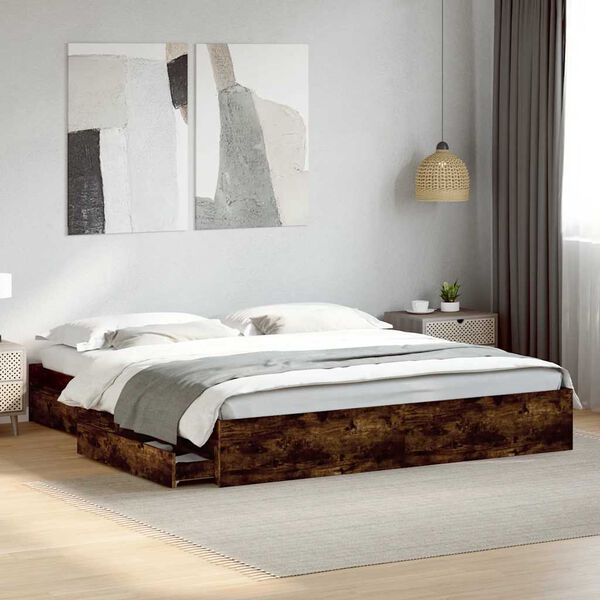 vidaXL Cama con cajones madera de ingenier&iacute;a roble ahumado 180x200 cm