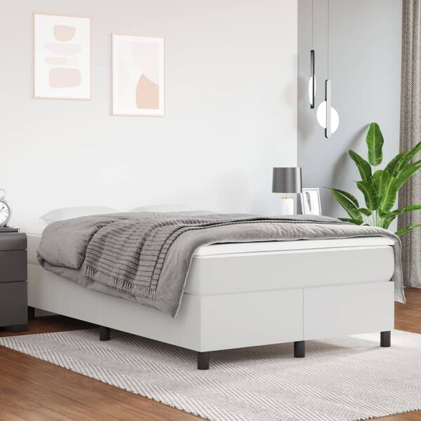 vidaXL Estructura de cama con somier cuero sint&eacute;tico blanco 120x200cm