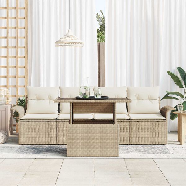 vidaXL Conjunto de sof&aacute; de jard&iacute;n 5 pcs Beige Rattan de Poli&eacute;ster