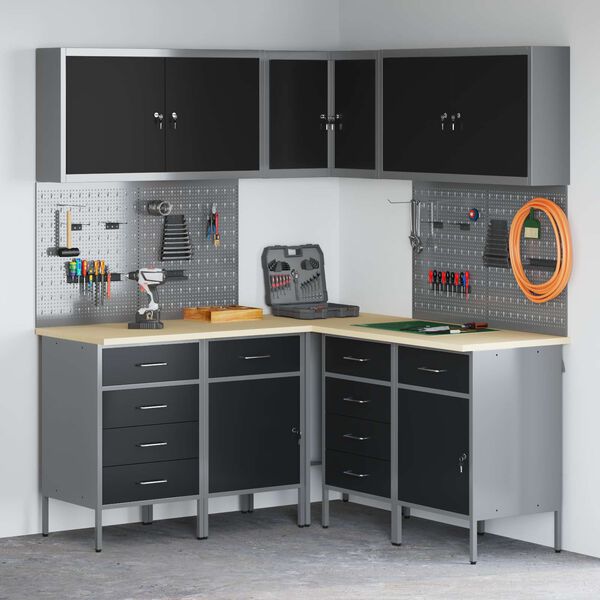 vidaXL Conjunto de armarios de trabajo con caj&oacute;n 12 pcs Negro y Gris