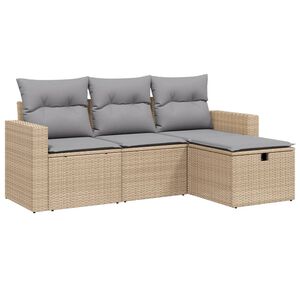 vidaXL Juego de sof&aacute;s jard&iacute;n con cojines beige mezcla 4 pzas rat&aacute;n PE