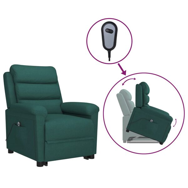 vidaXL Sill&oacute;n elevable tela verde oscuro