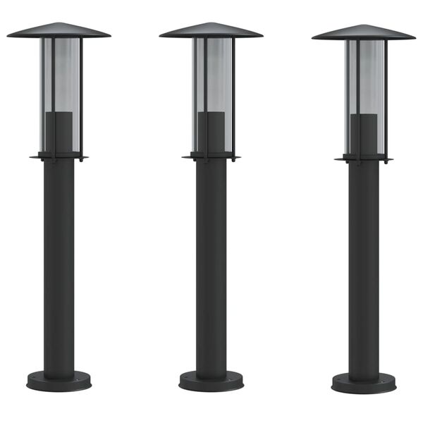 vidaXL Lámparas de suelo de exterior 3 uds acero inoxidable negro 60cm