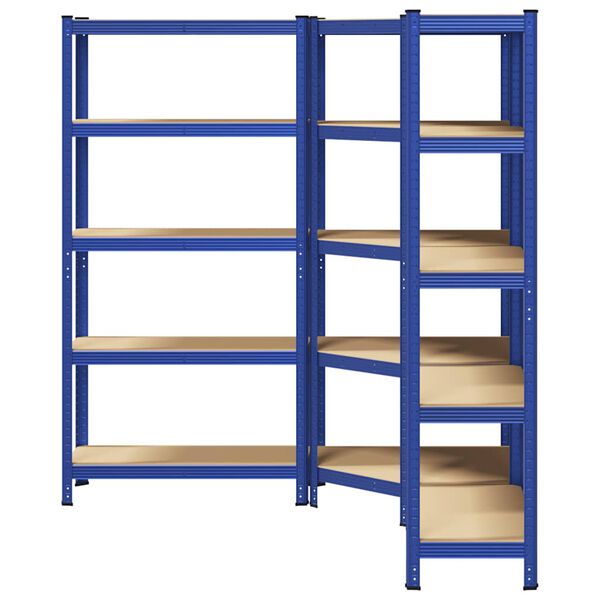 vidaXL Juego de 3 estantes de 5 niveles acero azul y madera industrial