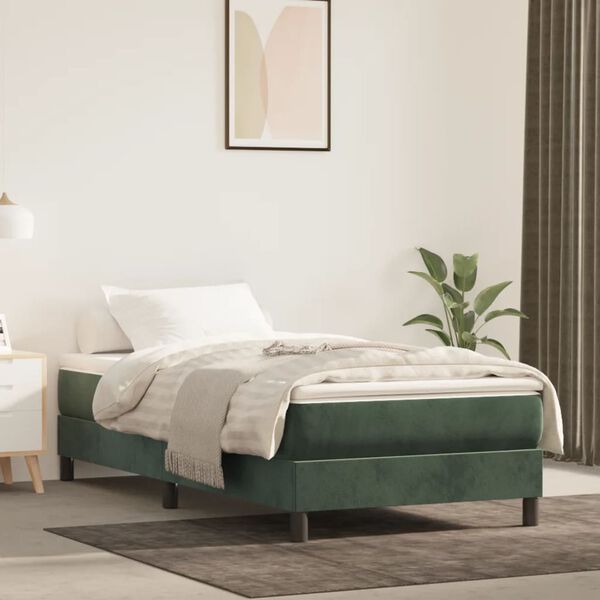 vidaXL Estructura de cama con somier terciopelo verde oscuro 90x200cm