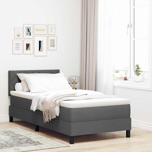 vidaXL Cama tipo Box Spring con colch&oacute;n Gris oscuro 90 x 190 cm tela