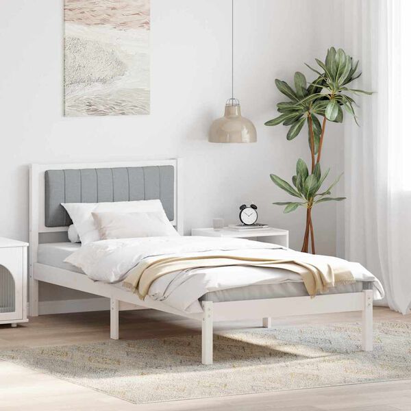 vidaXL Estructura de Cama con Cabecera Tapizada Gris Claro 90 x 200 cm