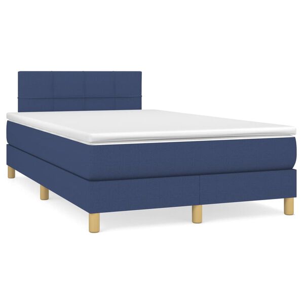 vidaXL Cama box spring con colch&oacute;n y luces LED tela azul 120x190 cm