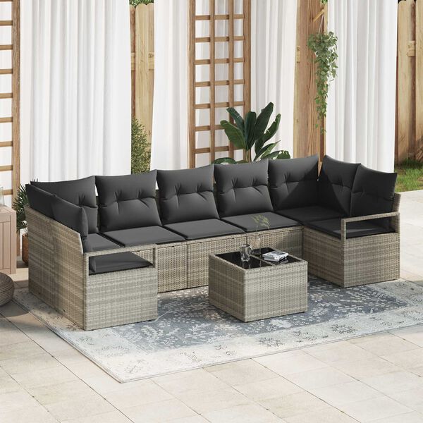 vidaXL Conjunto de sof&aacute; de jard&iacute;n 8 pcs Gris Claro y Gris Oscuro