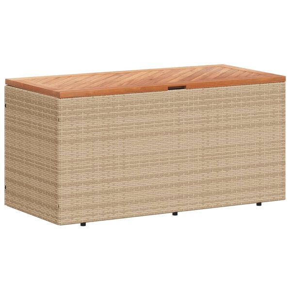 vidaXL Caja de almacenaje jardín madera acacia ratán beige 110x50x54cm