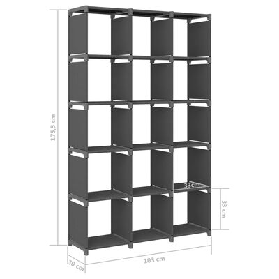 vidaXL Estantería de 15 cubos de tela gris 103x30x175,5 cm
